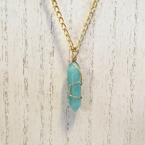 NWT Amazonite Crystal Dagger wire wrapped Necklace - Picture 4 of 4